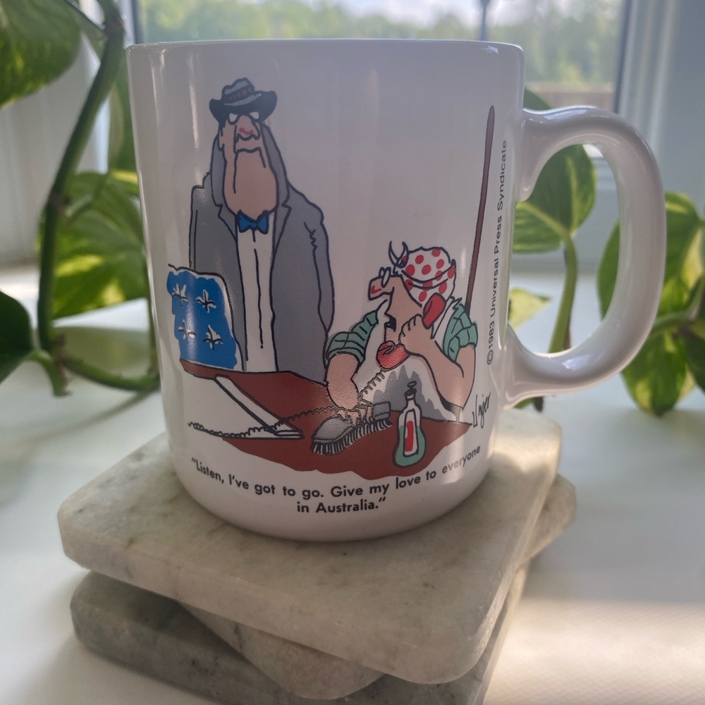 HERMAN by Jim Unger White Coffee Mug with Cartoon Design